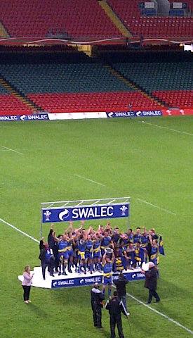 Penallta RFC lift the Swalec Plate after holding off a late Nant Conwy fightback at the Millennium Stadium