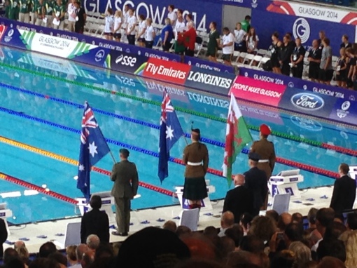 Commonwealth Games 2014: Tollcross, swimming: the Welsh flag for Georgia Davies' silver medal